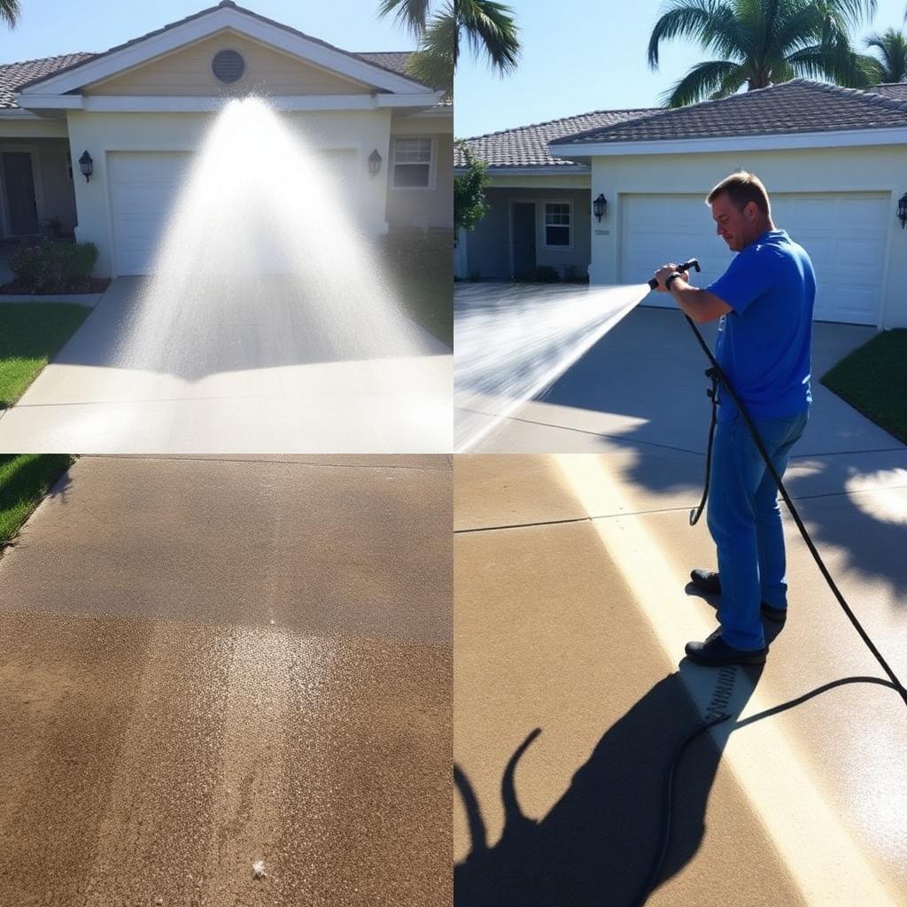 Pressure washing a driveway